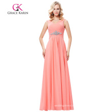 Grace Karin Sleeveless V-Neck Chiffon Pink Prom Dress Long GK000128-1